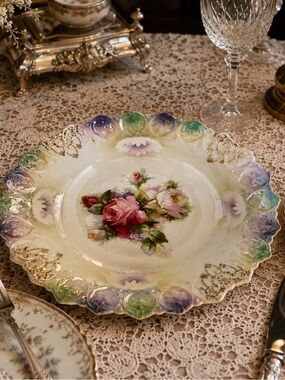Antique Bavaria Hand Painted Rose Cabinet Plate